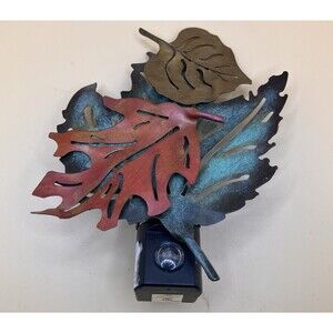 Metal Leaf Plug In Night Light Accent Autumn Fall Decor Green Gold Orange